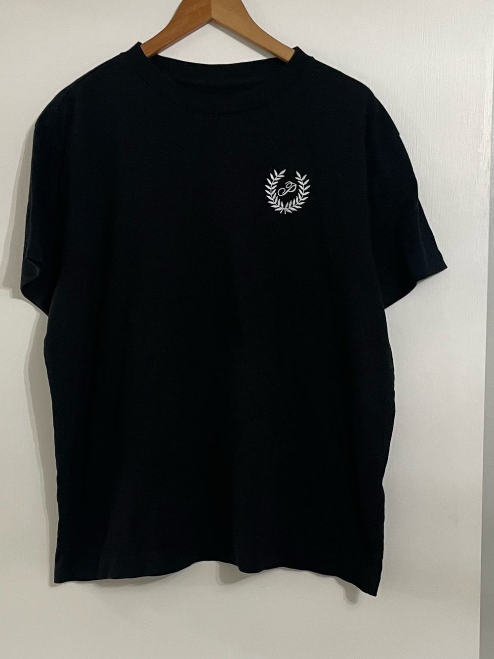PINK Victoria's Secret Black Short-Sleeve Crew Tee with Laurel Emblem